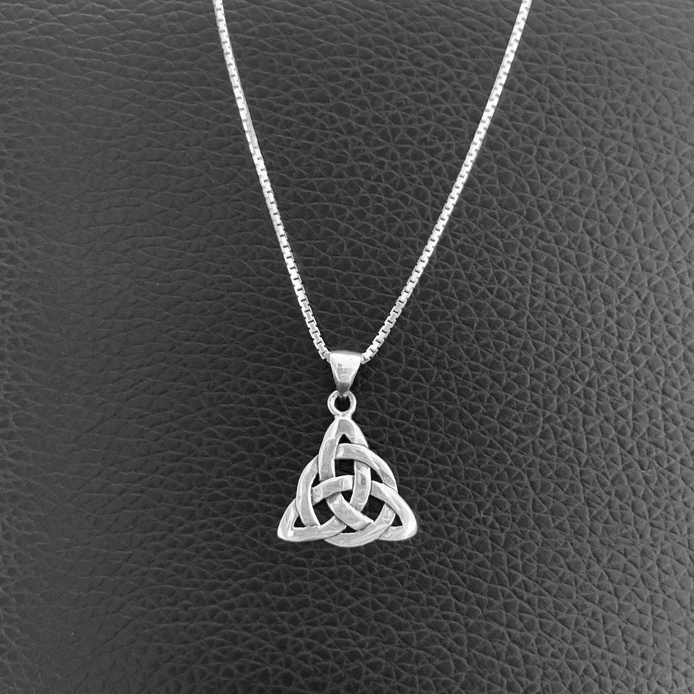 Sterling Silver Woven Celtic Necklace, Silver Chain, Trinity Love Knots Jewelry